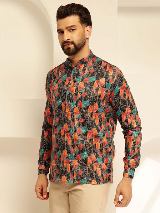 SOJANYA (Since 1958) Men's Cotton Linen Print Multicolor Only Short Kurta
