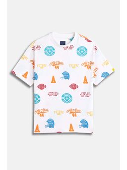 Allen Solly - Boys White Graphic Print Crew Neck T-shirt
