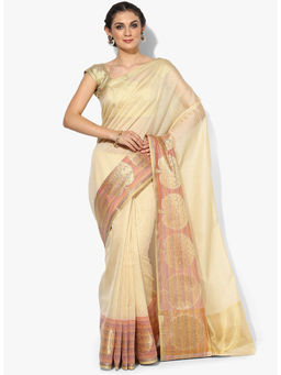 Banarasi Silk Works - Cream Art Silk Saree with Unstitched Blouse
