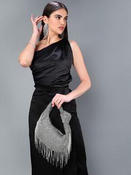 Sassora - Luxury Stone Studded Women Party Handbag - Silver