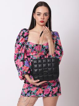 Sassora - Genuine Premium Leather Black Women Quilted Sling Bag