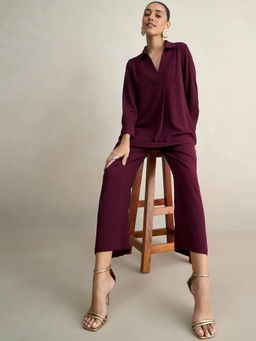 Femmella - Wine Solid Top with Pant (Set of 2)