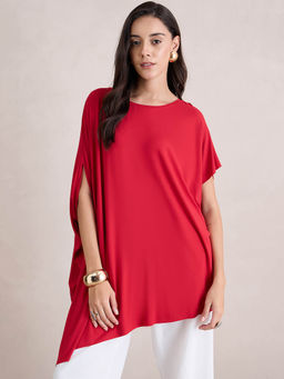Femmella - Red Knit Asymmetrical Top