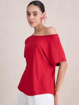 Femmella - Red Knit Off Shoulder Top