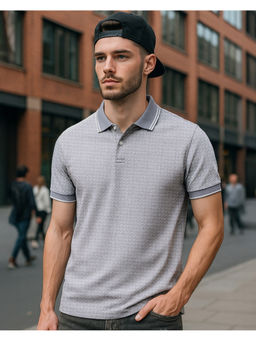 Bewakoof - Men's Light Grey Micro Geometric Printed Polo T-shirt