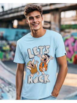 Bewakoof - Official Cartoon Network Men's Sky Blue Rock N Roll Graphic Printed T-shirt