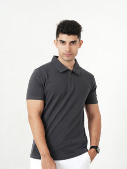 Monkstory - Bamboo Cotton Zip-Polo Grey T-Shirt