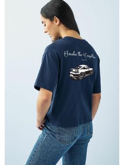 MIXT by Nykaa Fashion - Typography Oversized T-shirt - Navy Blue
