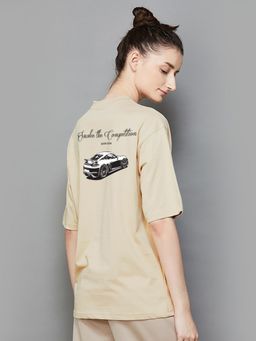 MIXT by Nykaa Fashion - Typography Oversized T-shirt - Beige