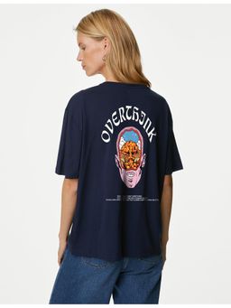 MIXT by Nykaa Fashion - Typography Oversized T-shirt - Navy Blue