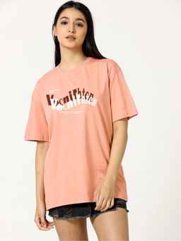 MIXT by Nykaa Fashion - Typography Oversized T-shirt - Peach