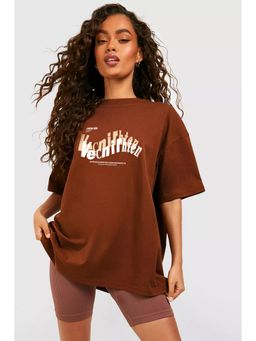MIXT by Nykaa Fashion - Typography Oversized T-shirt - Brown