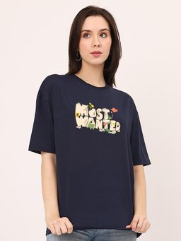 MIXT by Nykaa Fashion - Typography Oversized T-shirt - Navy Blue