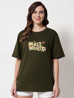 MIXT by Nykaa Fashion - Typography Oversized T-shirt - Olive