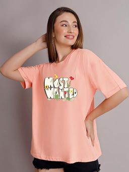MIXT by Nykaa Fashion - Typography Oversized T-shirt - Peach