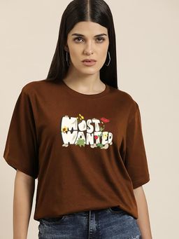 MIXT by Nykaa Fashion - Typography Oversized T-shirt - Brown
