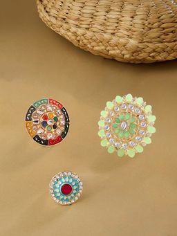 Zaveri Pearls - Set of 3 Multicolor Meenakari Floral Design Ethnic Rings-ZPFK14526