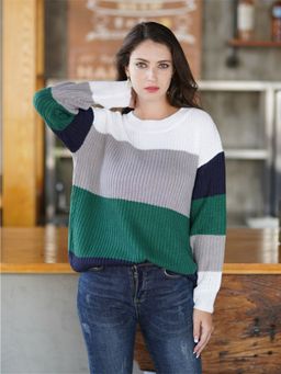 Oh Rare - Green Colorblock Loose Rainbow Sweater
