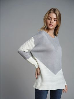 Oh Rare - Grey Loose Splicing Knitted Sweater for Women
