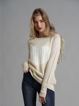 Oh Rare - Cream New Loose Pullover Round Neck Sweater Women