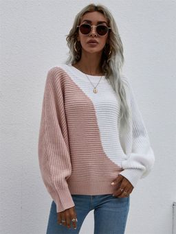 Oh Rare - Pink Colorblocked Round Neck Sweater