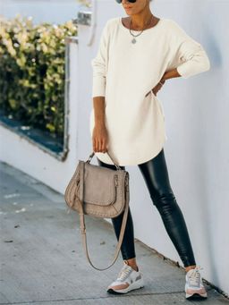 Oh Rare - Beige Women's Solid One-Line Sweater