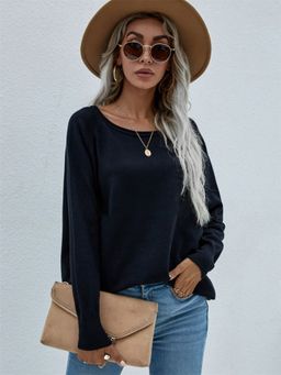 Oh Rare - Black Women's Solid One-Line Sweater