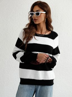 Oh Rare - Black Spliced Intercolor Striped Pullover Sweater