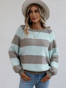 Oh Rare - Grey Spliced Intercolor Striped Pullover Sweater