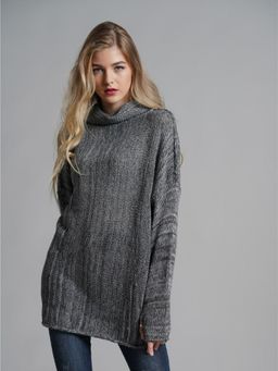 Oh Rare - Grey Turtleneck Knitted Solid Color Women's Sweater