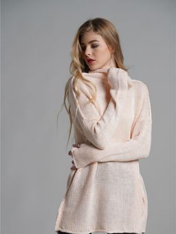 Oh Rare - Peach Turtleneck Knitted Solid Color Women's Sweater