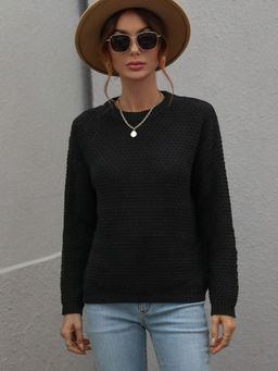 Oh Rare - Black Bottoming Round Neck Versatile Loose Sweater for Women