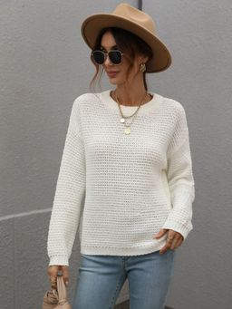 Oh Rare - White Bottoming Round Neck Versatile Loose Sweater for Women