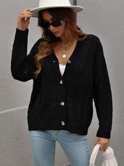 Oh Rare - Black Women's Clothing Twist Rope Knitted Cardigan
