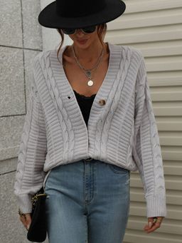 Oh Rare - Grey Women's Clothing Twist Rope Knitted Cardigan