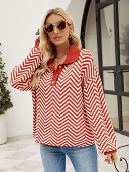 Oh Rare - Red Printed Long Sleeve Sweater