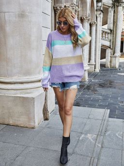 Oh Rare - Purple Striped Rainbow Sweater for Women