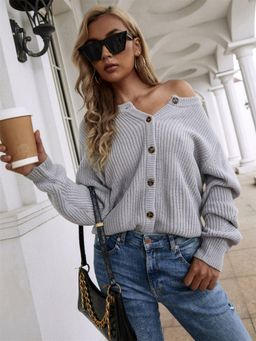 Oh Rare - Grey Reversible Sweater Solid Color Cardigan