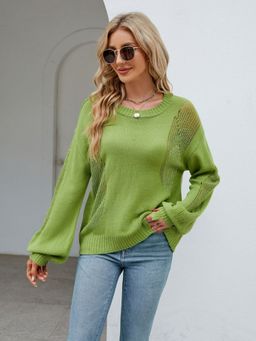 Oh Rare - Green Hollow Women's Round Neck Sweater