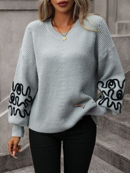 Oh Rare - Grey Women's Embroidered Sweater for Women