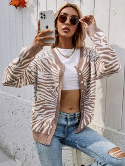 Oh Rare - Brown Knitted Round Neck Knitted Cardigan