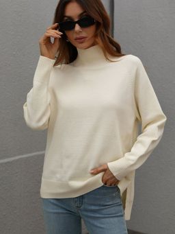 Oh Rare - Off White Solid Color Turtleneck Sweater for Women