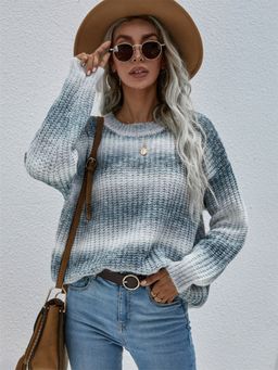 Oh Rare - Grey Printed Round Rainbow Sweater for Women