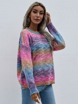 Oh Rare - Purple Printed Round Rainbow Sweater for Women