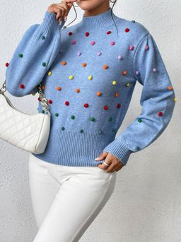 Oh Rare - Blue Colorful Thread Ball Sweater Women