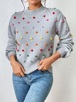 Oh Rare - Grey Colorful Thread Ball Sweater Women