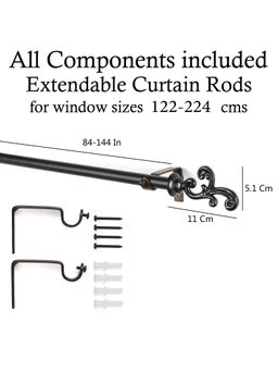 The Decor Mart - 48"-88" Regal Metal Finial Extendable Curtain Rod Black 19Mm (Hardware Included)