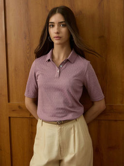 U.S. POLO ASSN. - Women Mauve Cotton Polo T-Shirt