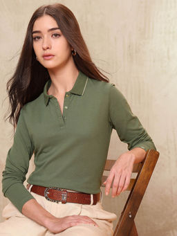 U.S. POLO ASSN. - Women Green Cotton Polo T-Shirt
