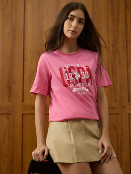 U.S. POLO ASSN. - Women Pink Cotton T-Shirt